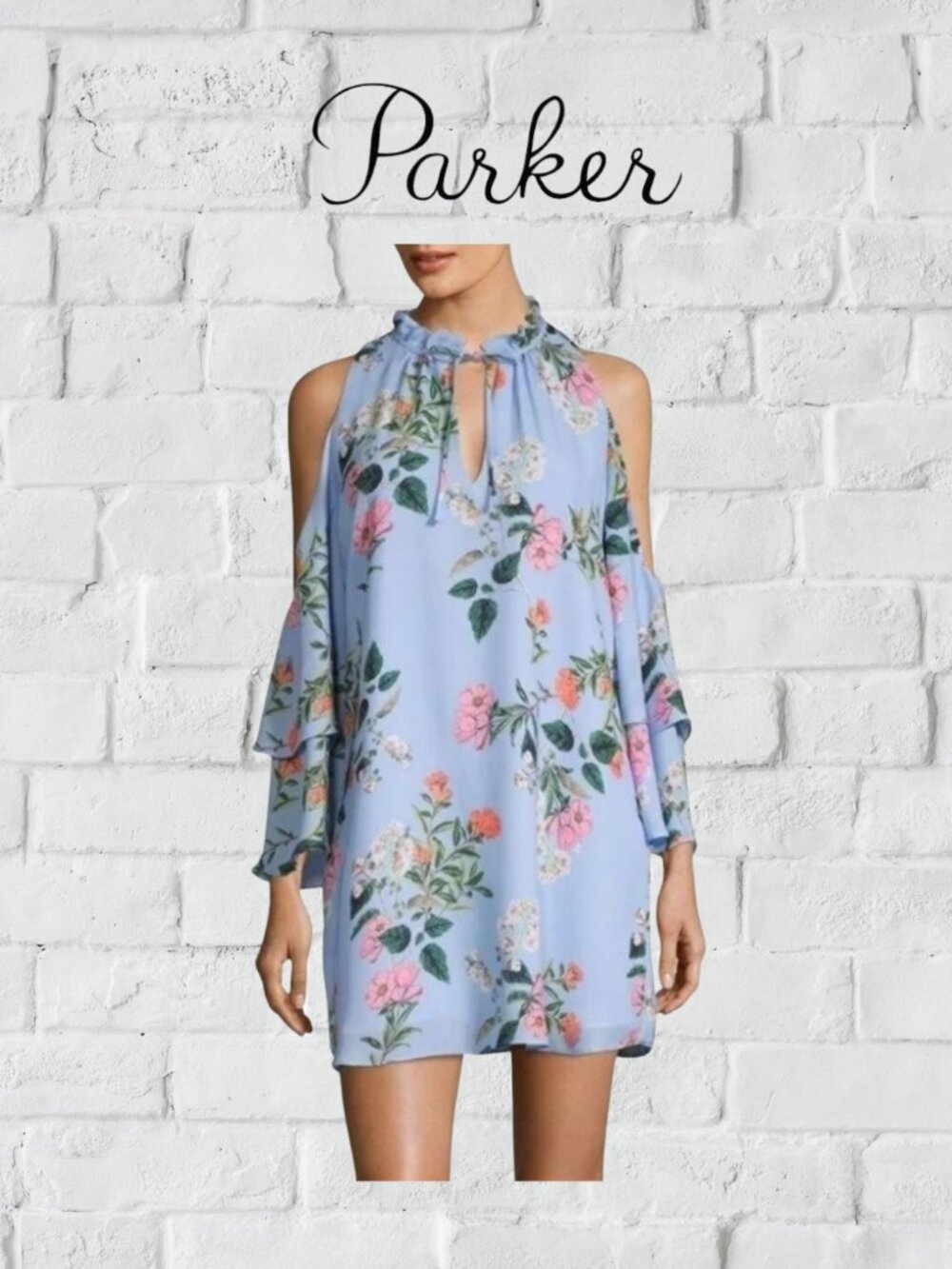 NWT Parker Sky Blue Floral Shoulder Dress Flowy Feminine Size 8